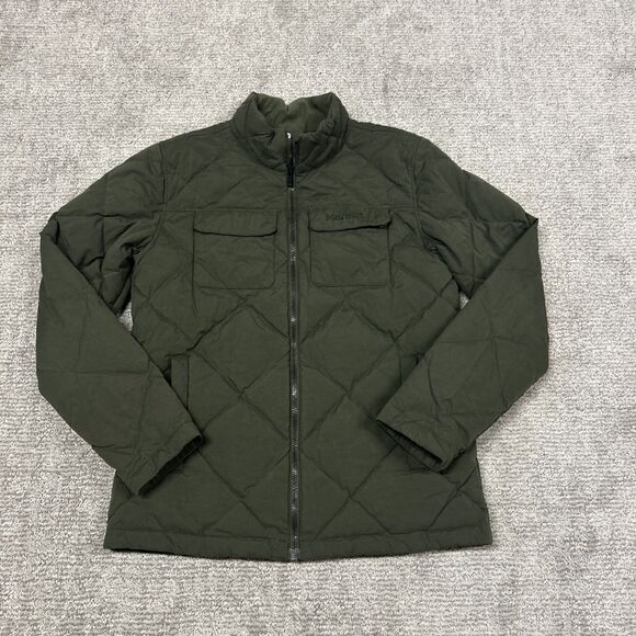 Marmot Coat Mens Medium Army Green Quilted Burdell 600 Down Jacket Puffer - Picture 1 of 11